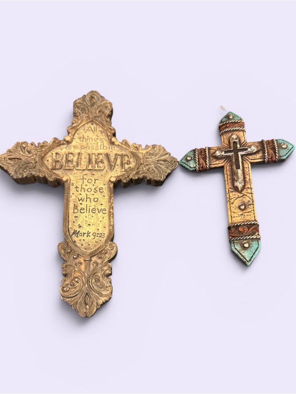 Faith-Inspired Gold and Turquoise Wall Cross Set